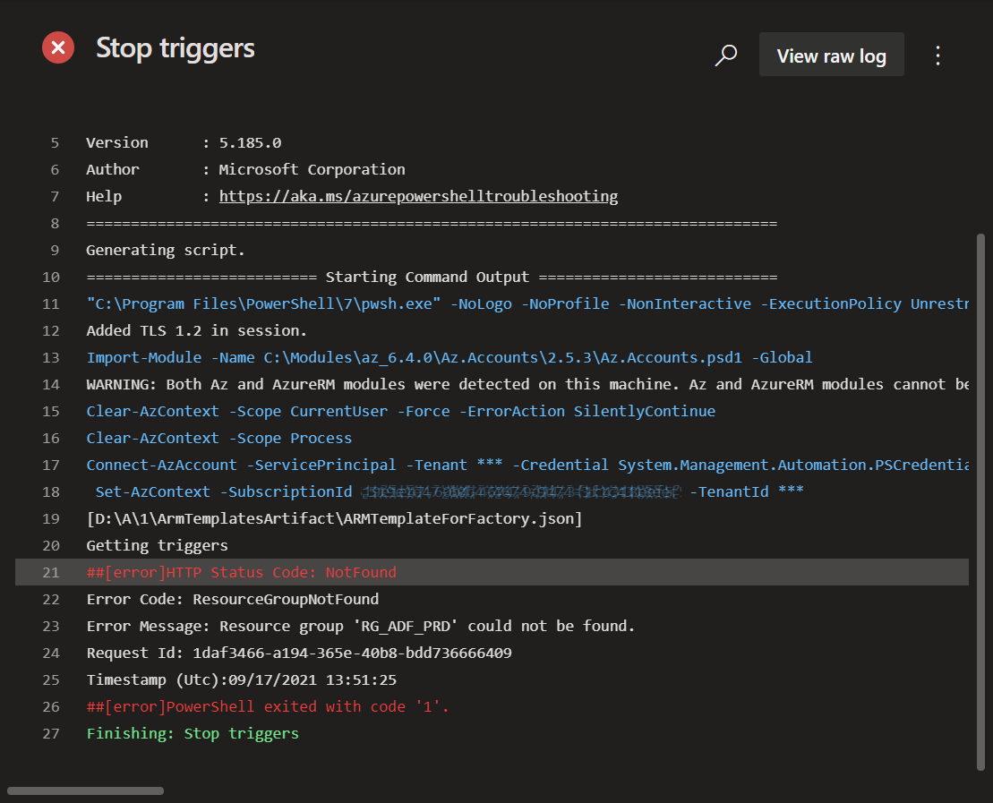 Microsoft BI Tools ADF Release ResourceGroupNotFound