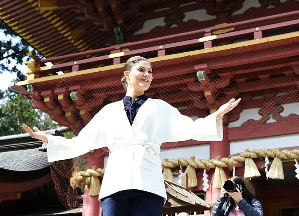 Crown Princess Victoria visited Shiogama Shinto Shrine and visited Shiogama port and the Japan's Meiho Tuna Fishery packing plant