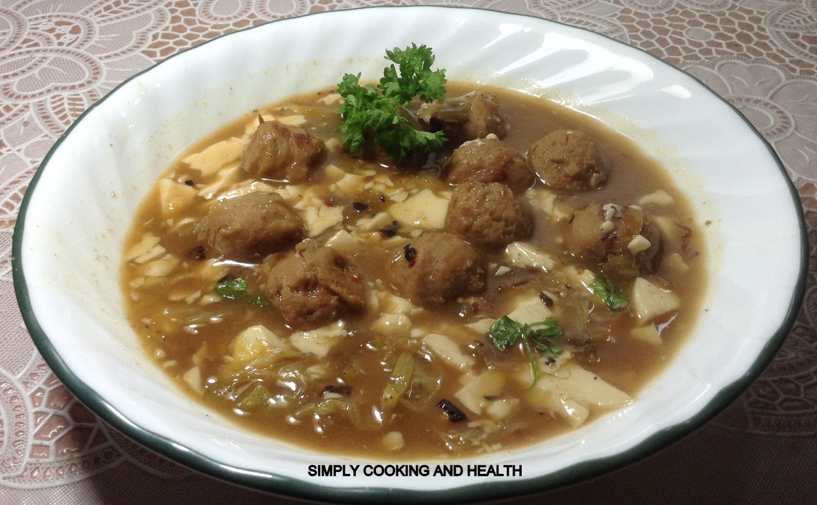 Simply Cooking and Health Spicy Beef ball soup with silken tofu