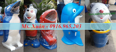 Thùng rác cá heo, cá chép, chim cánh cụt đựng rác trường học Thùng rác cá heo, cá chép, chim cánh cụt đựng rác trường học