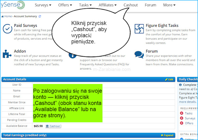Jak wypłacić pieniądze z ySense? Jak wypłacić pieniądze z ySense?