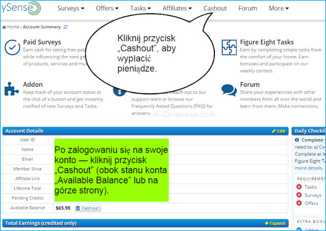 Jak wypłacić pieniądze z ySense?