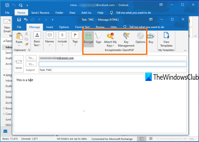 Complément Outlook EncryptomaticOpenPGP pour envoyer des e-mails chiffrés