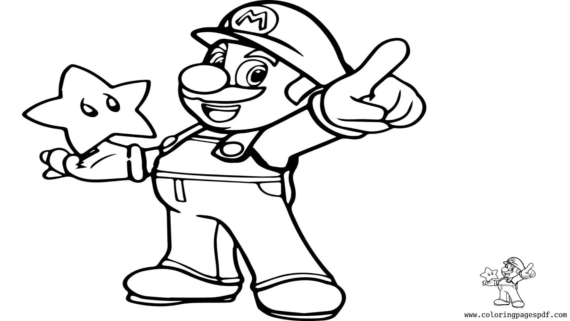 Coloring Page Of Mario Holding A Star