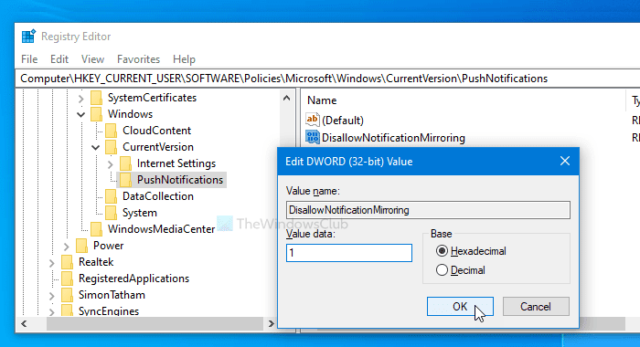 Mirroring van meldingen uitschakelen in Windows 10