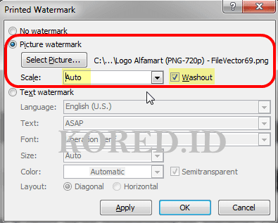 Custom Watermark di Microsoft Word