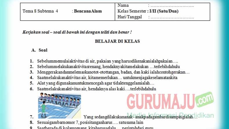 Soal Ph Uh Pjok Kelas 1 Tema 8 Kurikulum 2013 Tahun 2019 Guru Maju