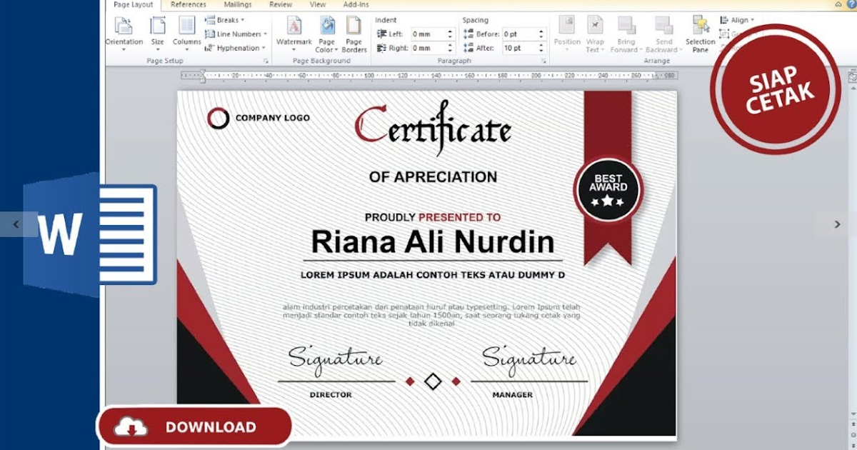 Free Doc Membuat Desain Sertifikat Dengan Ms Word Templatekita Com