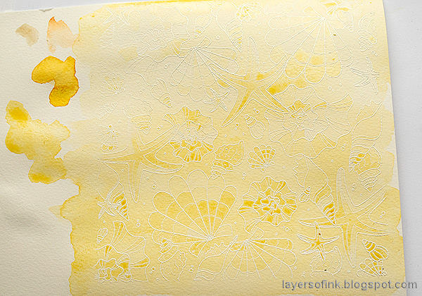 Layers of ink Watercolor Shells Tutorial. Paint with yellow ochre.