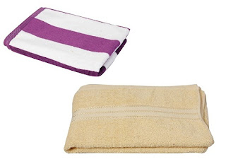 Plain Dyed Bath Towel (70×140-Yellow) + Cabana Stripes Bath Towel (70×140-Aubergine) just for Rs.359 with Free Shipping
