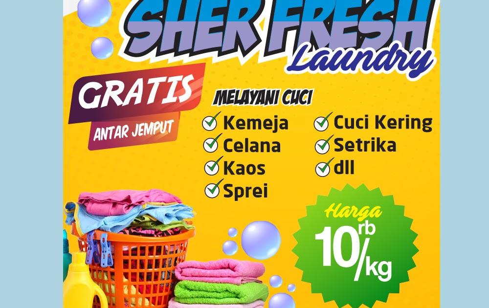 Contoh Desain Banner Laundry Nuansa Cerah Tips Mendesain