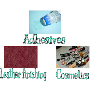 This image shows uses of Poly(methyl acrylate) in adhesives, cosmetics and textile finishing.