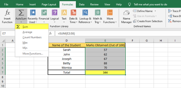 คำนวณหรือแทรกสูตรใน MS Excel