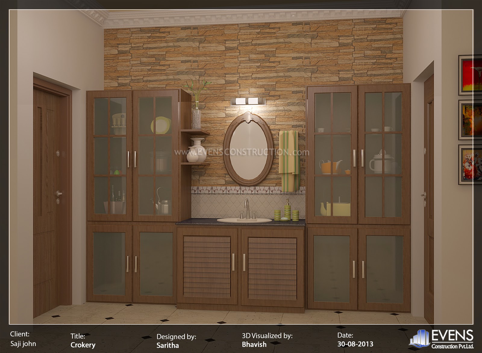 Evens Construction Pvt Ltd Crockery Shelf With Wash Counter