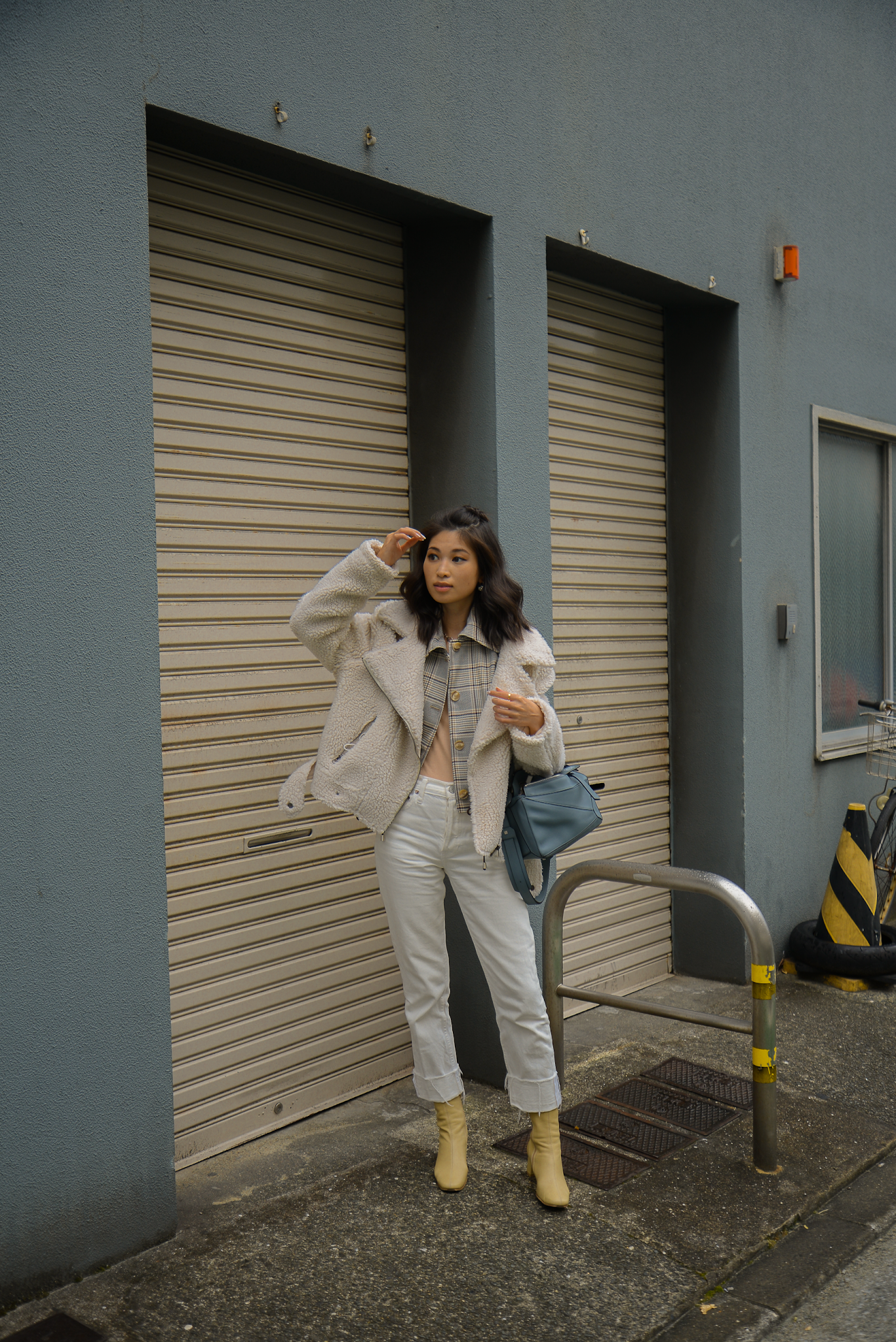 Jacket Layering for winter shearling moto and cropped plaid, winter layering tips, style hack for winter, jacket layering combination - FOREVERVANNY