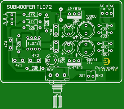 layout pcb subwoofer Menggunakan IC TL 072