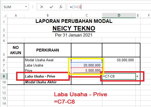 Cara Membuat Laporan Perubahan Modal di Excel Beserta
