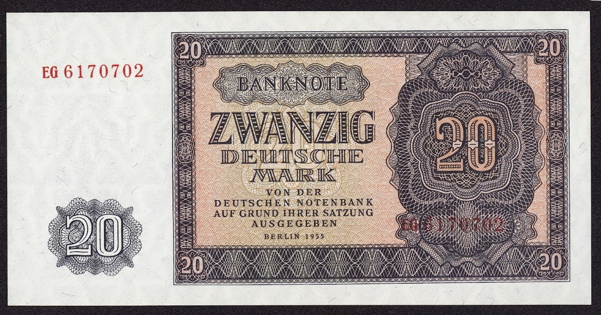 East Germany DDR 20 Deutsche Mark 1955|World Banknotes & Coins Pictures