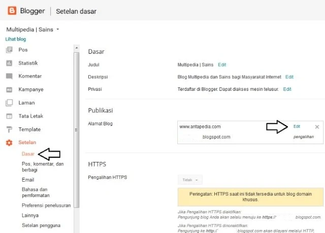 Alamat URL tanpa www tidak bisa diakses setelah costum domain blog