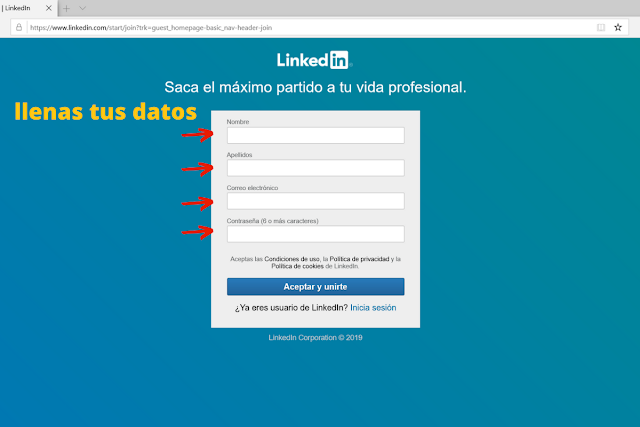 ingresando datos en linkedin