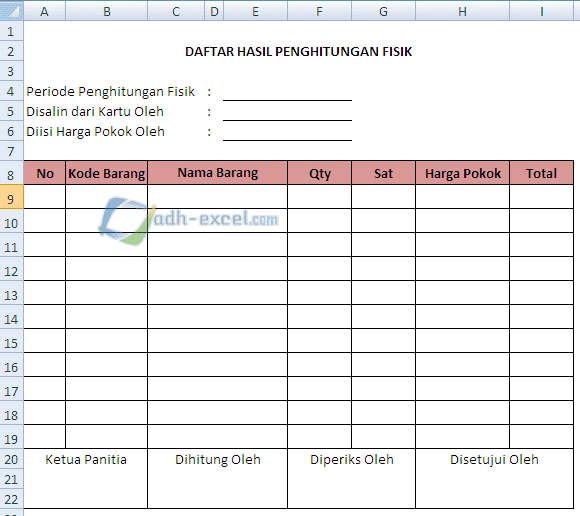Contoh Form Daftar Hasil Penghitungan Fisik atau Inventory Summary