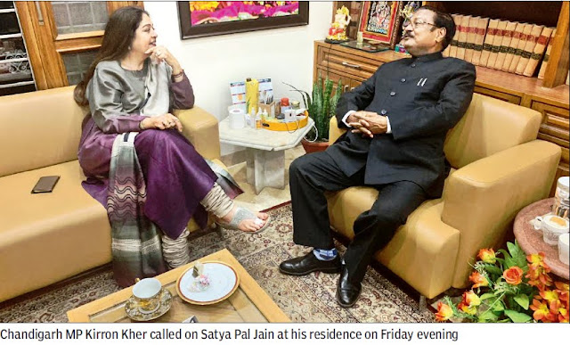 Chandigarh MP Kirron Kher called on Satya Pal Jain at his residence on Friday evening