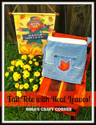 Blue Jean Fall Bag w/ Real Pressed Leaves
