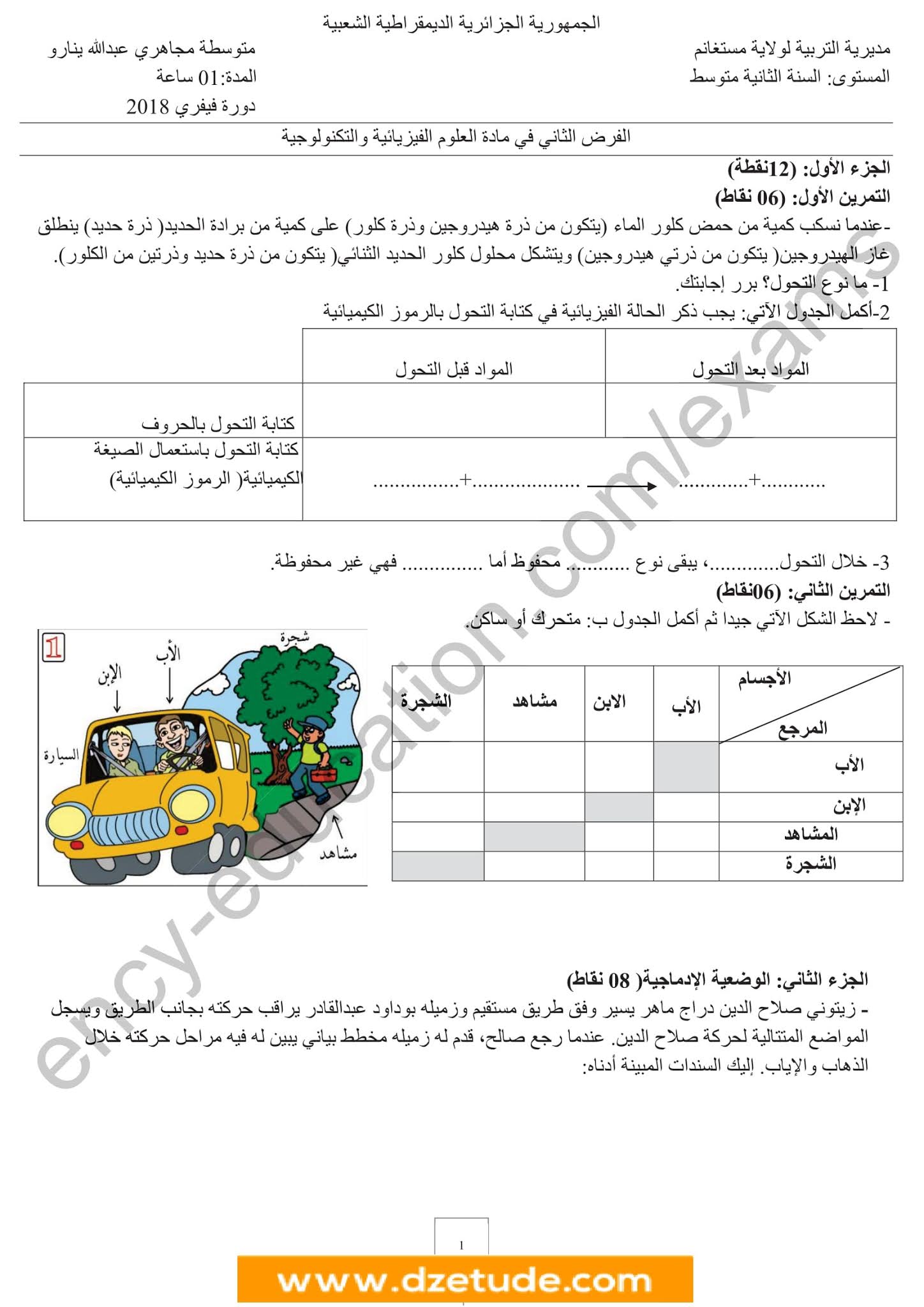 فرض الفيزياء الفصل الثاني للسنة الثانية متوسط - الجيل الثاني نموذج 7