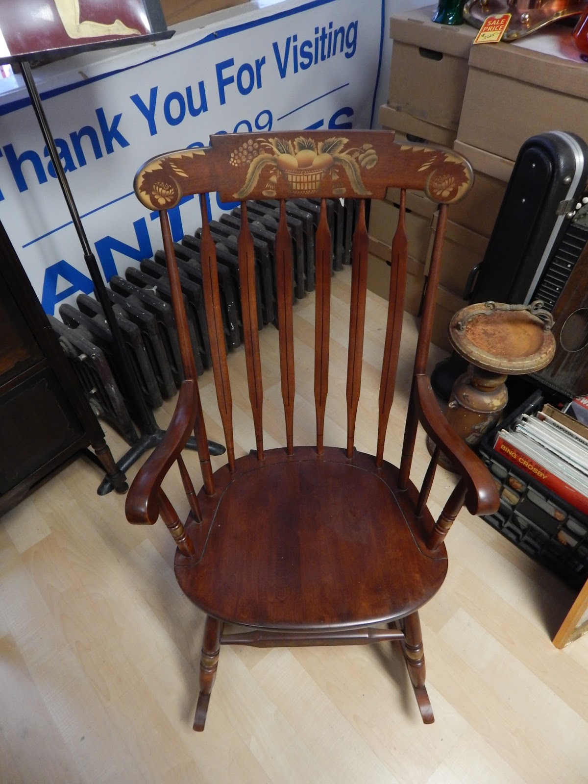 13909 Antiques Vintage Hitchcock Arrowback Rocker in Harvest Stain