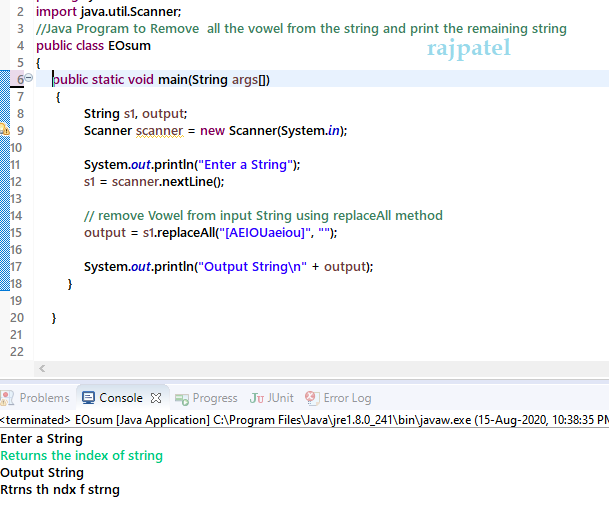 MindtreeRemove all vowel from user input a string in java