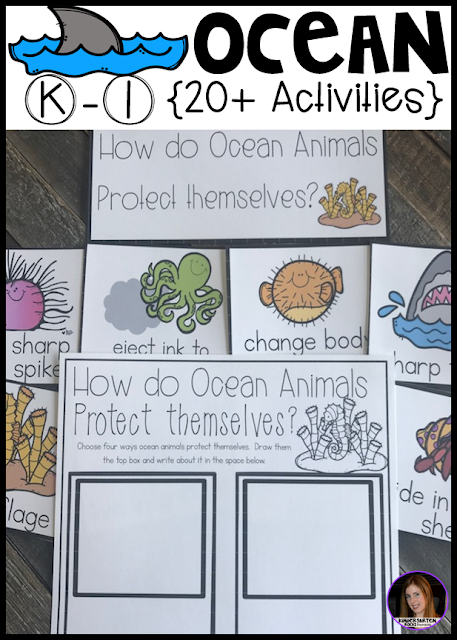 Ocean Activities, Centers and Crafts for kindergarten is the perfect unit for young learners that love learning about animal life.  This unit is based around essential question and contains real photos, anchor charts, large and small group as well as independent writing and centers to reinforce concepts and fun hands on craftivities that students will love!