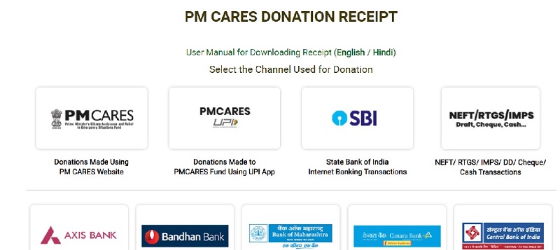 pm cares fund donation receipt