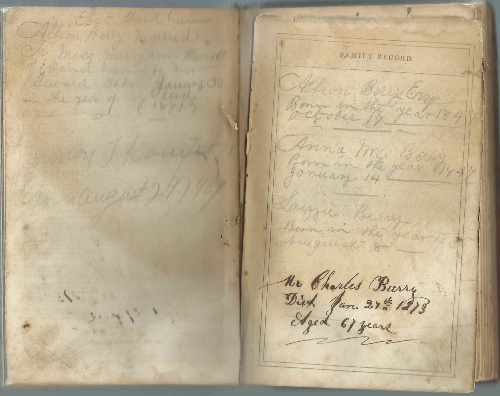 Heirlooms Reunited Bible of Albion Berry and Mercy Ann (Wescott) Berry