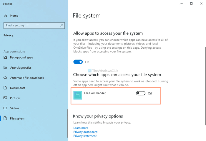 特定のアプリがファイルシステムにアクセスすることを許可または禁止する方法