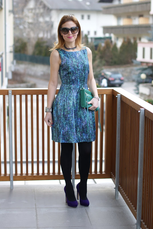 Zara party dress, sequin print dress, Miu Miu pumps