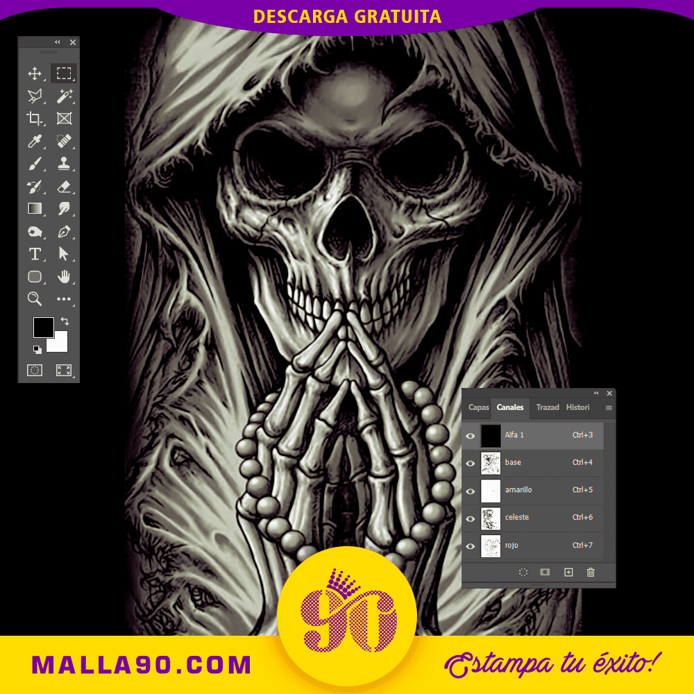 separacion de color de calavera orando Diseños gráficos gratis Calavera orando