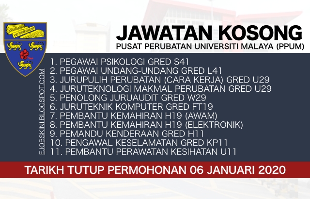 Jawatan Kosong Pusat Perubatan Universiti Malaya (PPUM) 06 Januari 2020