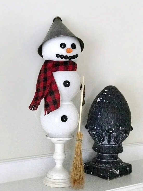 DIY Light up snowman using repurposed and found parts