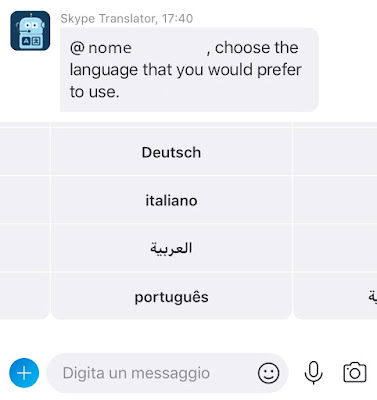 Menu Skype seleziona lingua per iOS