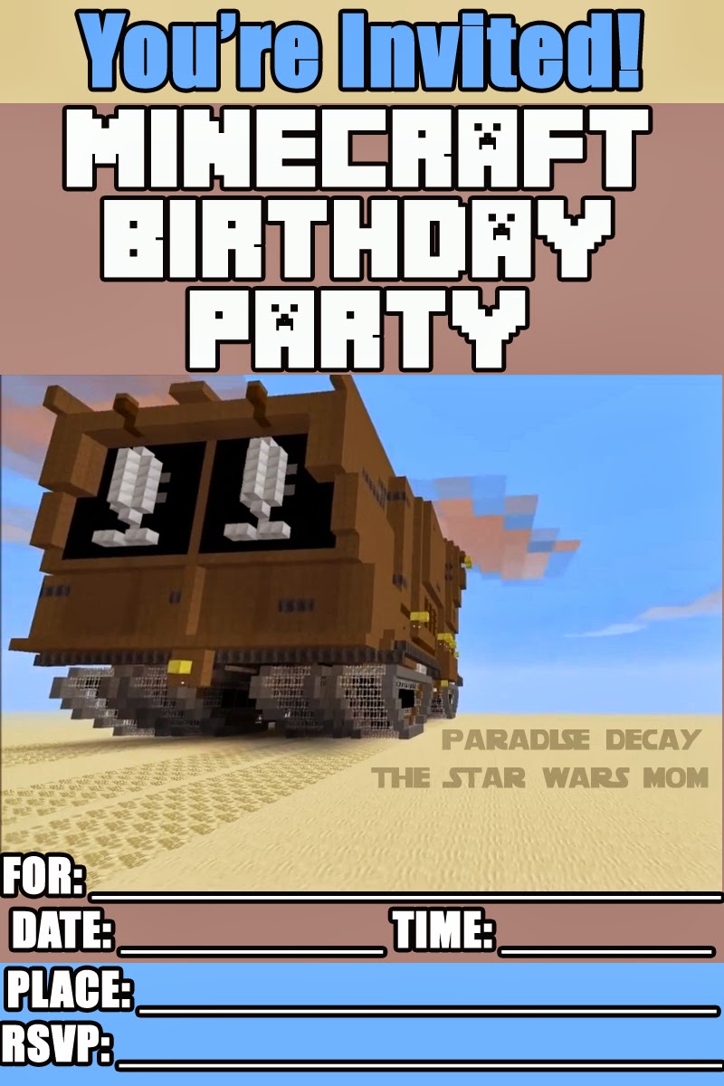 FREE Minecraft Star Wars Birthday Party Invitation. 