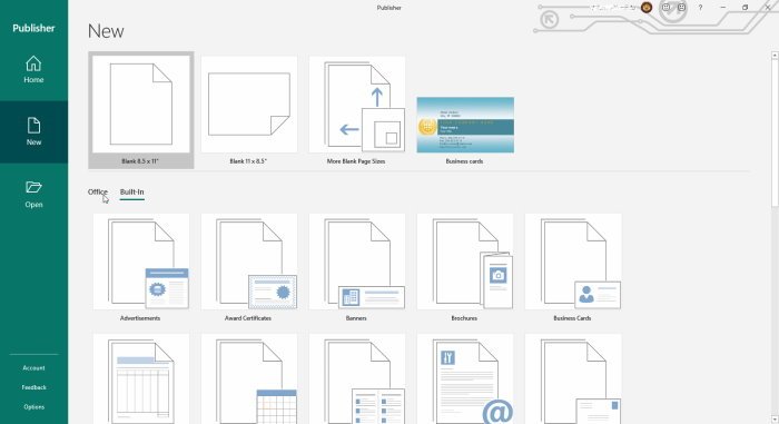 Selector de fuente de plantilla y tamaño de calendario de Microsoft Publisher