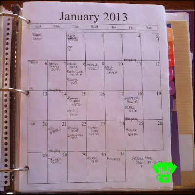 Household Management Binder with Bill Calendar