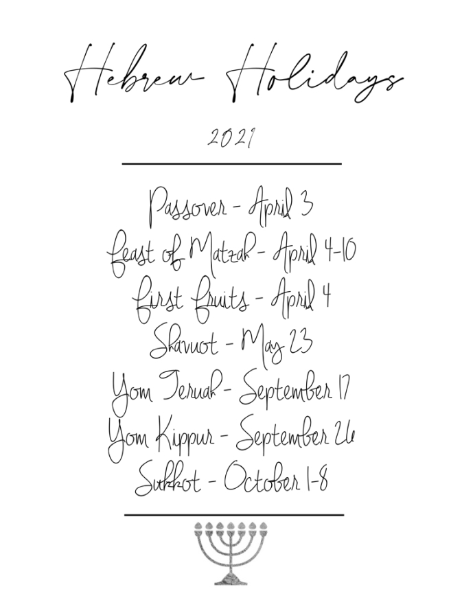 land of honey: Biblical Holiday Dates 2021 + Printable