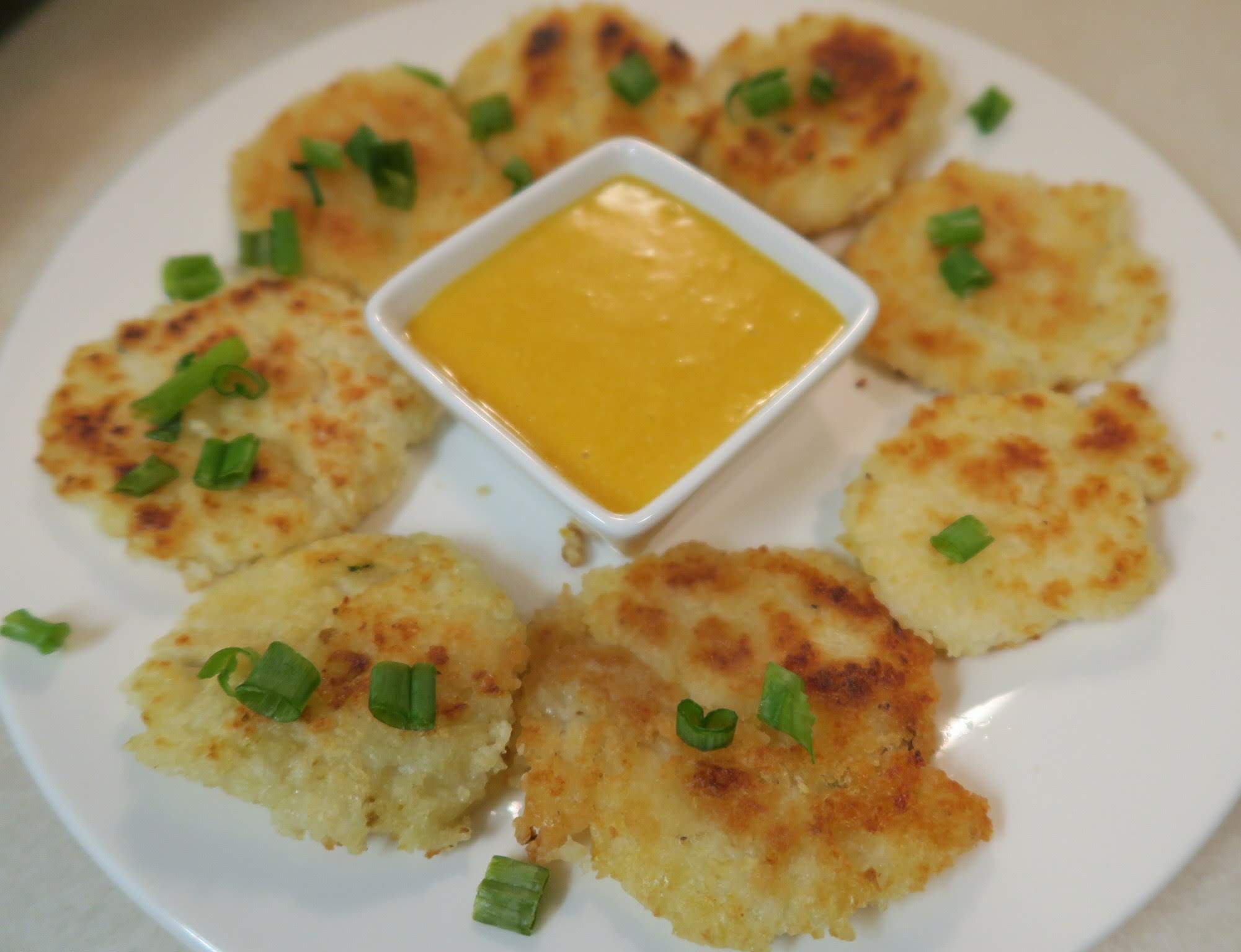 Theveganlicious Fried Grits Patties w\ garlic nondairy cheese sauce