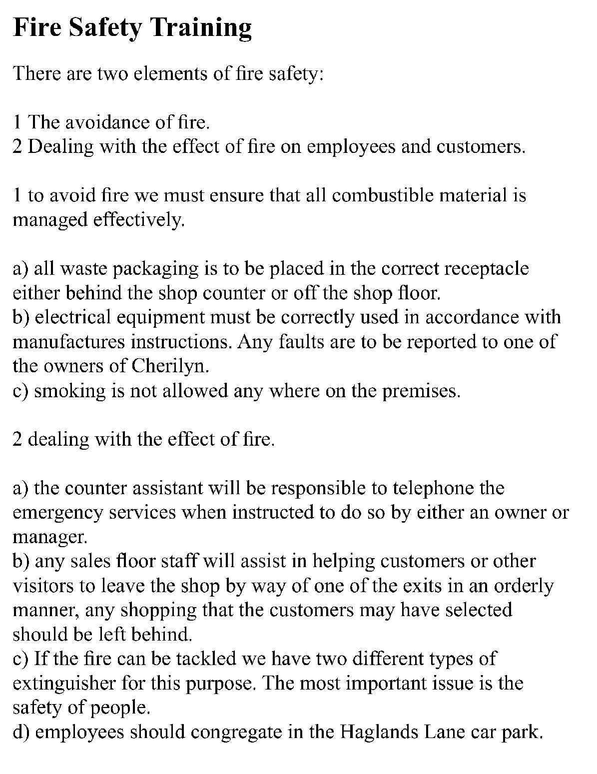 StevebetterRetailing Fire safety staff training brief1