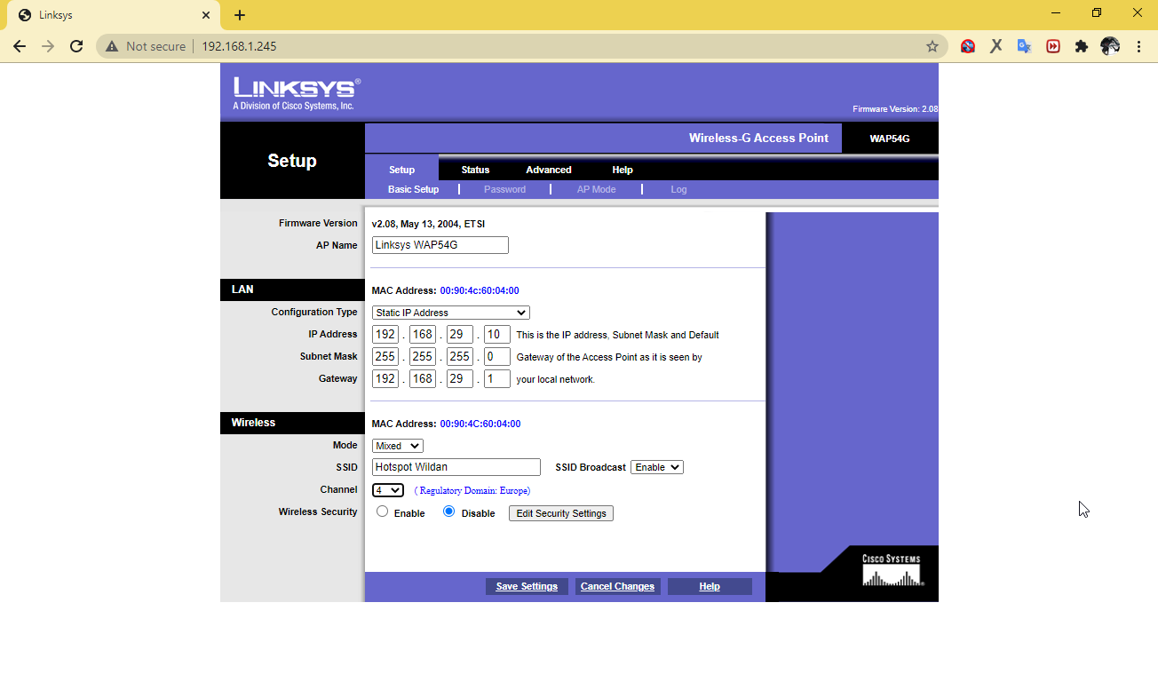 Cara Setting Access Point Linksys WAP54G sebagai Access Point Hotspot