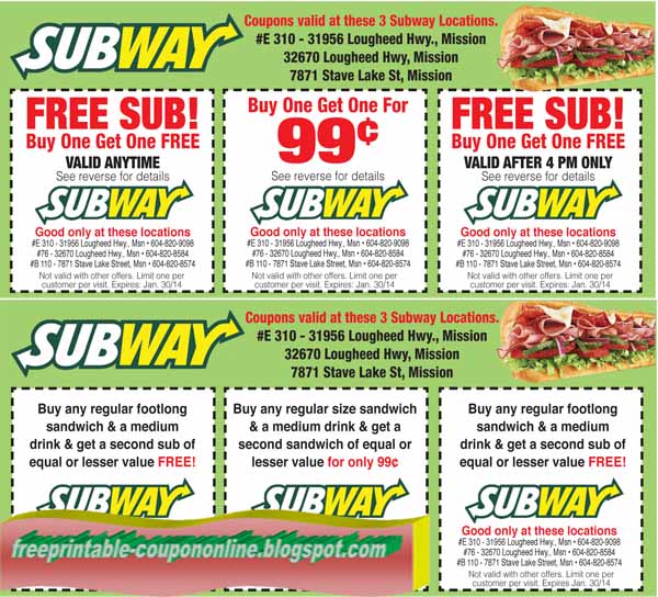 Printable Coupons 2021 Subway Coupons