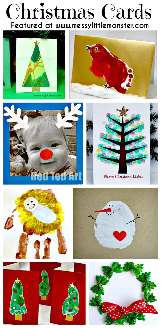 Homemade Christmas card ideas that  kids can make.  A list of handprint and footprint keepsake cards ideas and ideas that are simple enough for toddlers and preschoolers.