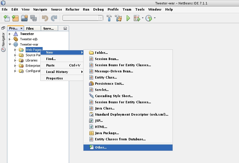 Tweeter Enterprise Application" Creating a JSP page in