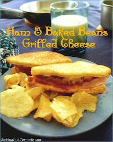 Ham and Baked Beans Grilled Cheese is a hearty sandwich. Ham and cheese meets grilled cheese with baked beans for added flavor. | Recipe developed by www.BakingInATornado.com | #recipe #sandwich